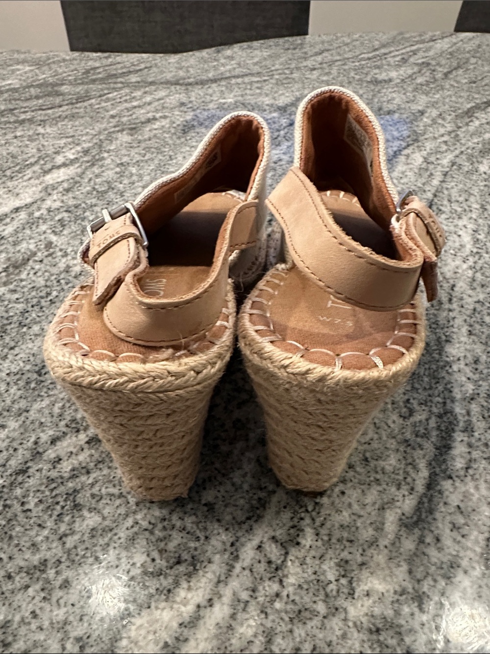 TOMS Beige Canvas Espadrille Slingback Wedge Sandals - Picture 3 of 5